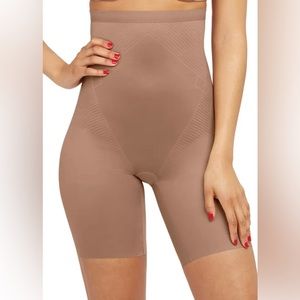 SPANX® Thinstincts® 2.0 High Waist Mid Thigh Shorts in Cafe Au Lait, Size Medium